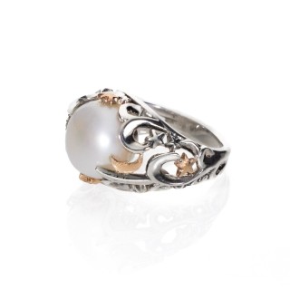 Anello Polvere di Stelle cupola con perla
